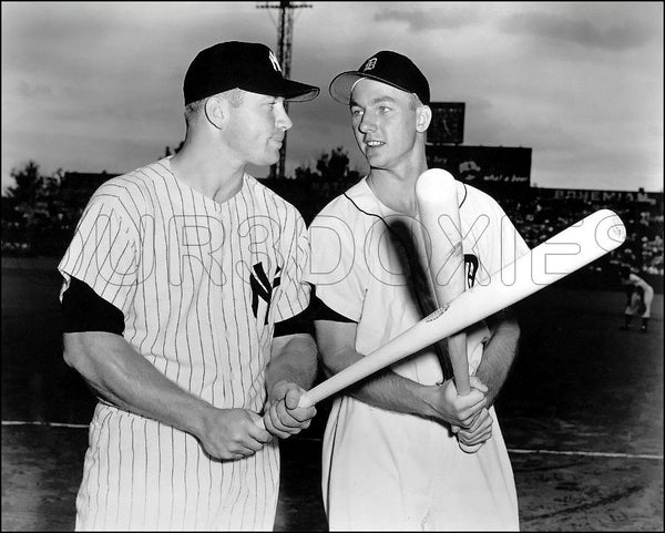 1957 Mickey Mantle Al Kaline 8X10 Photo - Yankees Tigers  - 3303