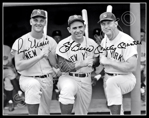 Mickey Mantle Roger Maris 11X14 Photo - Autographed Yogi Berra New York Yankees - 11915