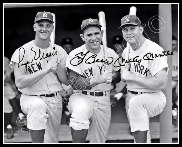 Mickey Mantle Roger Maris 8X10 Photo - Autographed Yogi Berra New York Yankees - 11914