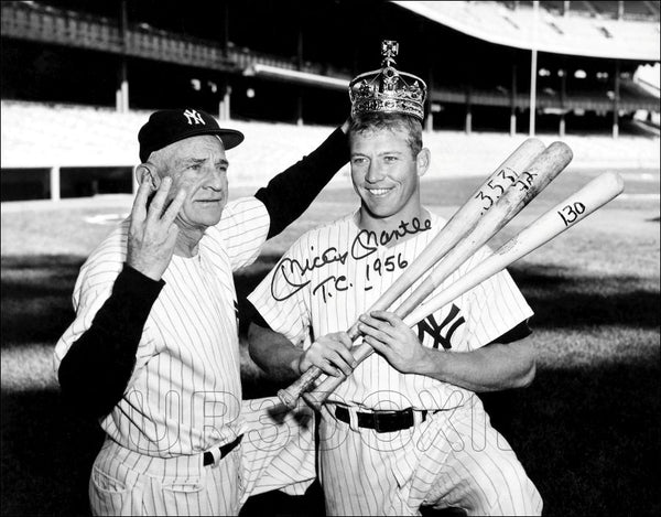 Mickey Mantle Casey Stengel 11X14 Photo - Autographed 1956 New York Yankees - 11925