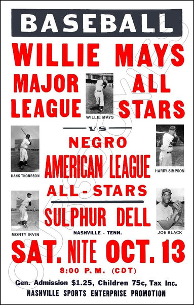 Willie Mays Poster 11X17 - 1957 Barnstorming Negro Leagues New York Giants - 3298