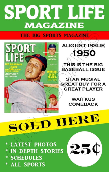 1950 Stan Musial Sport Life Magazine Store Counter Standup Sign - Cardinals - 1593