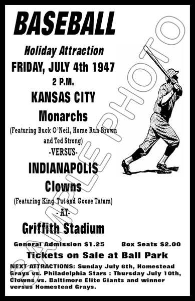 1947 Negro Leagues Poster 11X17 - Monarchs vs Clowns - 63