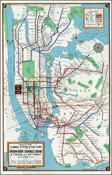1940 New York Subway Map Poster 11X17 - 2550