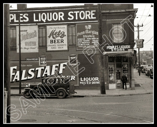 1938 Liquor Store Omaha Nebraska 8X10 Photo - Falstaff Metz Beer - 2564