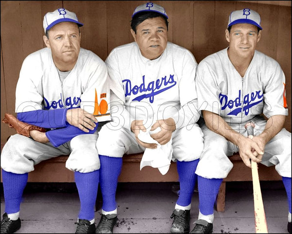 Babe Ruth Leo Durocher Colorized 8X10 Photo - Burleigh Grimes 1938 Brooklyn Dodgers - 2034