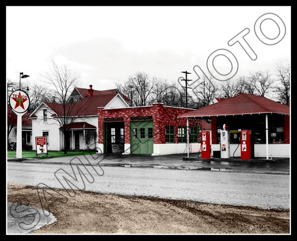 1946 Texaco Gas Station Colorized 8X10 Photo - Ritzville Washington - 3047