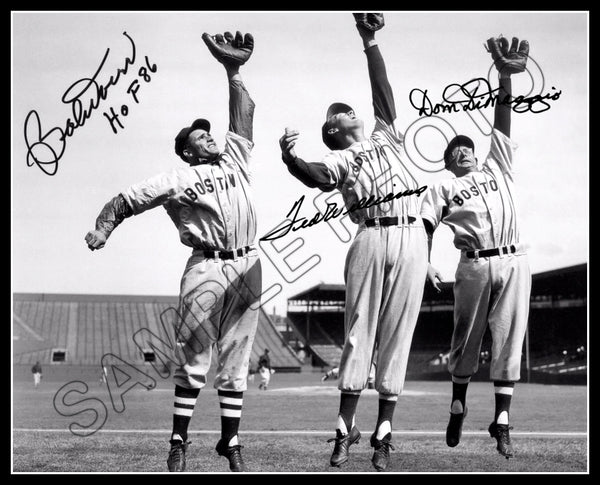 Ted Williams Joe Dimaggio 8X10 Photo - Autographed Bobby Doerr Red Sox Yankees - 2086