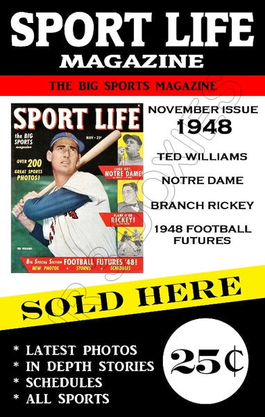 Ted Williams 1948 Sport Life Magazine Store Counter Standup Sign - Red Sox - 1622
