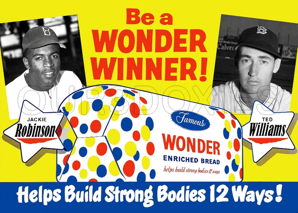 Jackie Robinson Ted Williams 1950's Wonder Bread Store Counter Standup Sign - Dodgers Red Sox - 3297