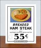 FW Woolworth Diner Store Counter Standup Sign - Breaded Ham Steak - 2384