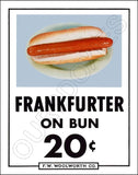 FW Woolworth Diner Store Counter Standup Sign - Frankfurter On Bun - 2387