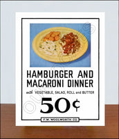 FW Woolworth Diner Store Counter Standup Sign - Hamburger And Macaroni - 2388