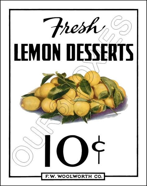 FW Woolworth Diner Store Counter Standup Sign - Lemon Desserts - 2393