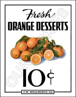 FW Woolworth Diner Store Counter Standup Sign - Orange Desserts - 2395