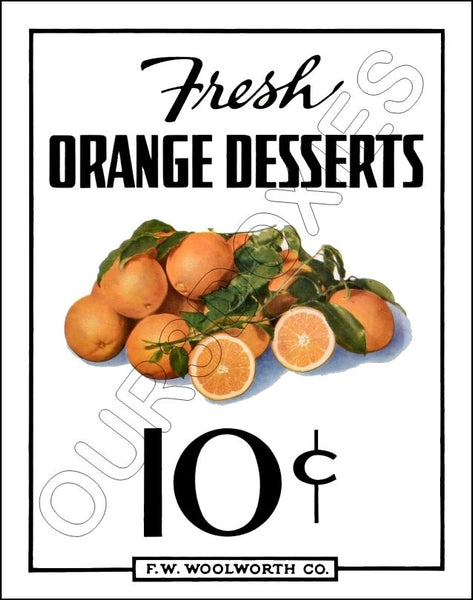 FW Woolworth Diner Store Counter Standup Sign - Orange Desserts - 2395