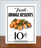 FW Woolworth Diner Store Counter Standup Sign - Orange Desserts - 2395