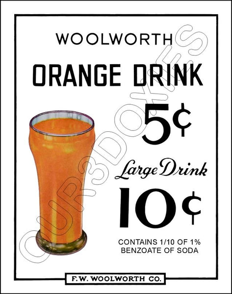 FW Woolworth Diner Store Counter Standup Sign - Orange Drink - 2394
