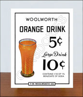 FW Woolworth Diner Store Counter Standup Sign - Orange Drink - 2394